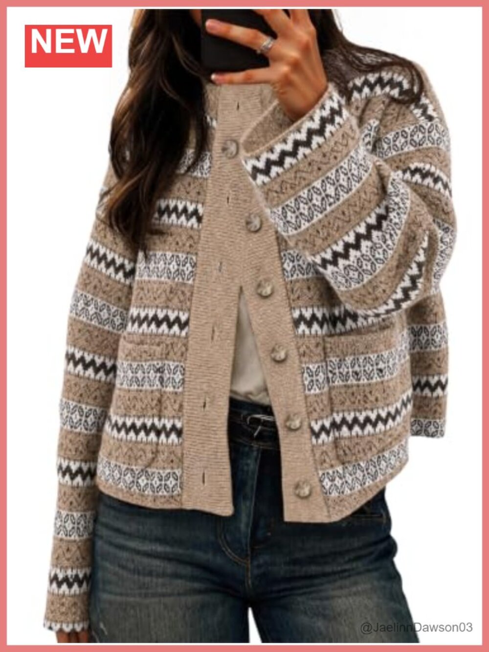 Fair Isle Cardigan Long Sleeve Mock Neck Fall Knit Sweater